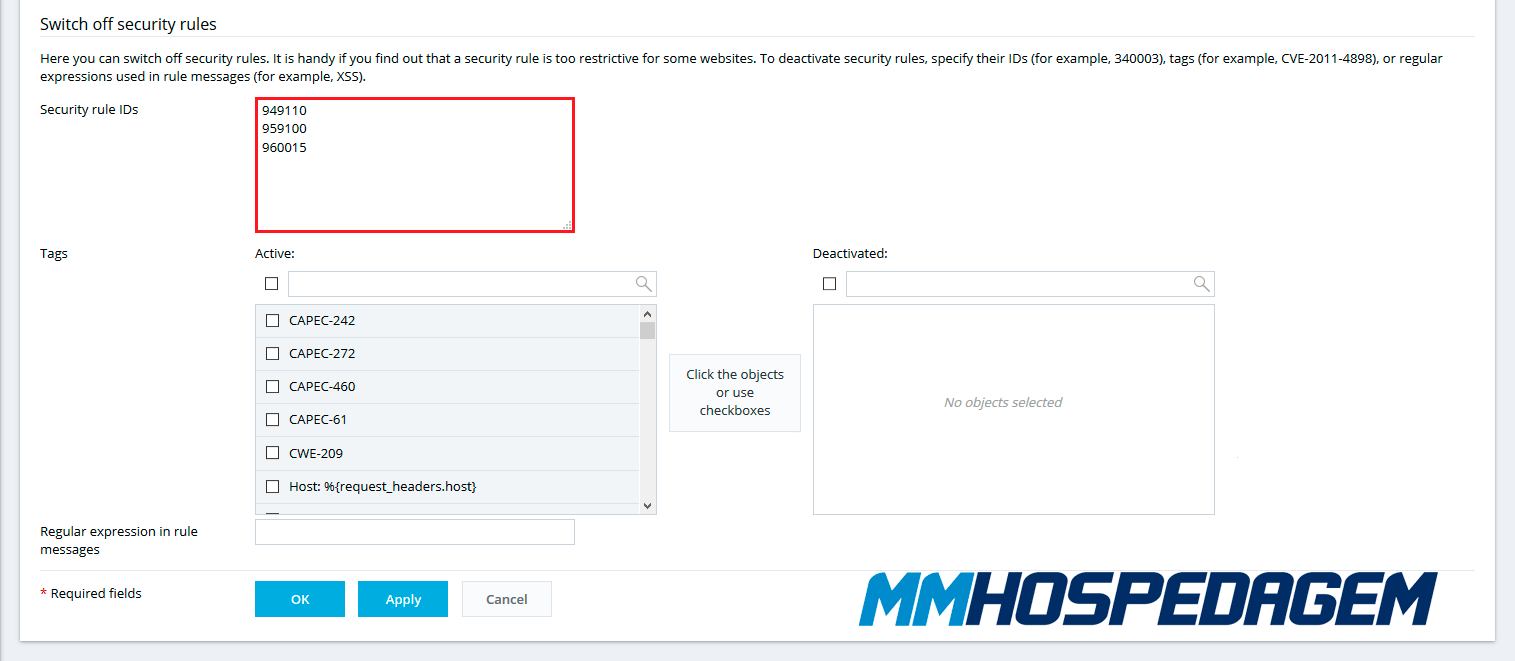 Configurações do Firewall do Aplicativo Web